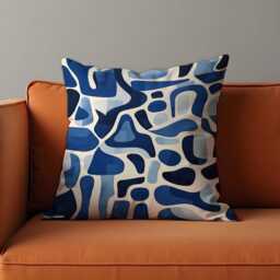 Abstract Blue Cushion Cover, Navy & Light Organic Shape Pattern Pillow Case, Modern Geometric Throw Cover - thumbnail 2