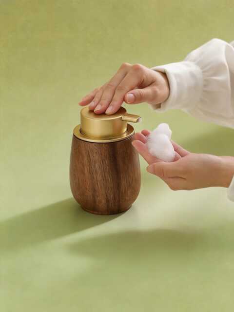 Wooden Foaming Soap Dispenser, 200Ml Refillable Hand Wash Pump Bottle, Solid Wood Bathroom Counter Decor, Modern Hotel Vanity Accessory Gift - image 1