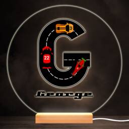 Road Racing Cars Letter G Colourful Round Personalised Gift Led Lamp Night Light - Bedroom