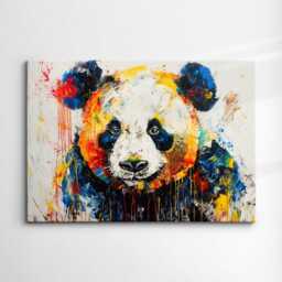 Colorful Panda Animal Abstract Oil Painting Paint Splatter Style Wall Art Framed Canvas Poster Print Home Living Room Decor Fun Gift - thumbnail 3