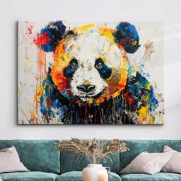 Colorful Panda Animal Abstract Oil Painting Paint Splatter Style Wall Art Framed Canvas Poster Print Home Living Room Decor Fun Gift - thumbnail 1