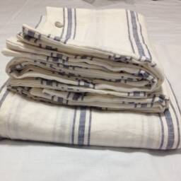 Stone Washed Linen Bedding Set Blue & White Striped Flat Sheet, Pillowcases - thumbnail 4