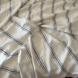 Stone Washed Linen Bedding Set Blue & White Striped Flat Sheet, Pillowcases - thumbnail 3