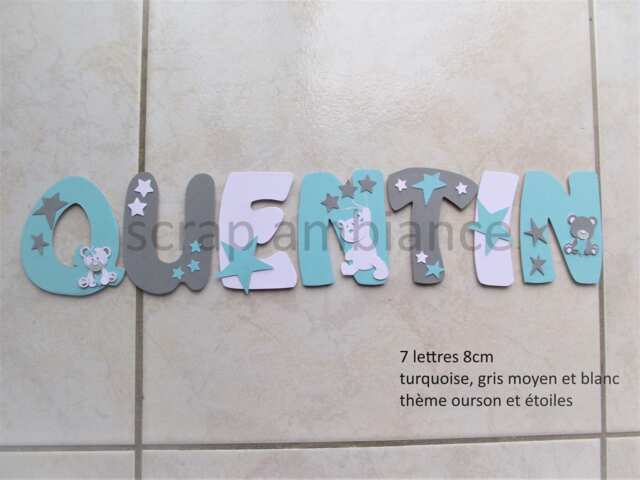 Wooden First Name Letter, Door Plaque, Baby Personalized Name, Birth Gift, Room Decoration Teddy Bear & Stars Theme