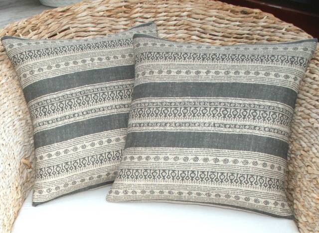 Kate Forman Charcoal Anoushka Cushion Cover, UK Designer Linen, Grey/Black Stripes, Urban Chic - image 1