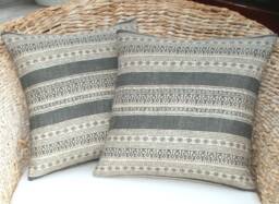 Kate Forman Charcoal Anoushka Cushion Cover, UK Designer Linen, Grey/Black Stripes, Urban Chic - thumbnail 1