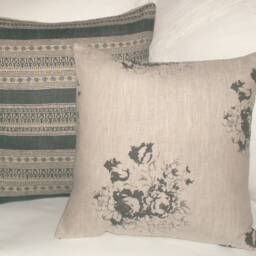 Kate Forman Charcoal Anoushka Cushion Cover, UK Designer Linen, Grey/Black Stripes, Urban Chic - thumbnail 2