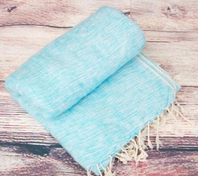 Sky Blue Yak Wool Blanket Throws Meditation Wrap Travel Large Shawl - image 1