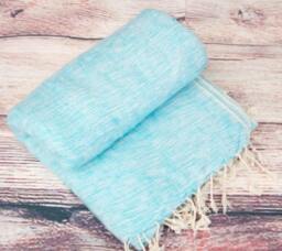 Sky Blue Yak Wool Blanket Throws Meditation Wrap Travel Large Shawl - thumbnail 1