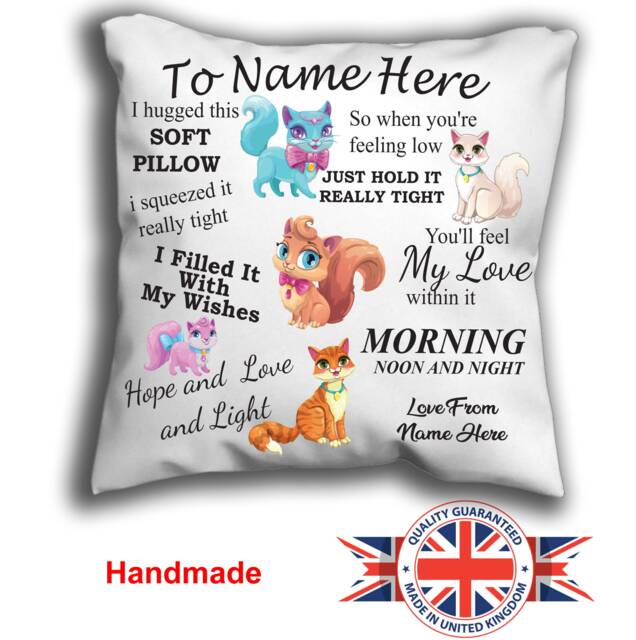 Personalised I Hugged This Little Pillow, Cat Cushion Granddaughter Grandson - image 1