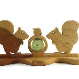 Squirrels & Acorn Nuts Desk Or Shelf Clock Handmade From Cherry Wood By Kevskrafts - thumbnail 2