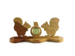 Squirrels & Acorn Nuts Desk Or Shelf Clock Handmade From Cherry Wood By Kevskrafts - thumbnail 1