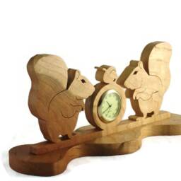 Squirrels & Acorn Nuts Desk Or Shelf Clock Handmade From Cherry Wood By Kevskrafts - thumbnail 4