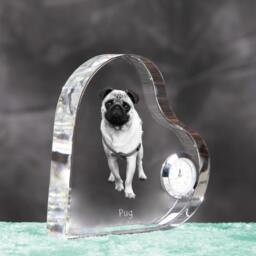 Pug - Crystal Clock in The Shape Of A Heart With Image Pure-Bred Dog - thumbnail 3