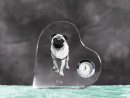Pug - Crystal Clock in The Shape Of A Heart With Image Pure-Bred Dog - thumbnail 1
