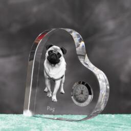 Pug - Crystal Clock in The Shape Of A Heart With Image Pure-Bred Dog - thumbnail 2