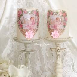 Shabby Chic Valentine Cherub Candle Pink Rose Flameless Led - thumbnail 2