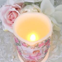 Shabby Chic Valentine Cherub Candle Pink Rose Flameless Led - thumbnail 3