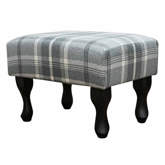 Luxe Small Footstool in A Balmoral Dove Grey Tartan Upholstered Fabric - Handmade The UK - image 1