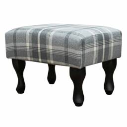 Luxe Small Footstool in A Balmoral Dove Grey Tartan Upholstered Fabric - Handmade The UK - thumbnail 1
