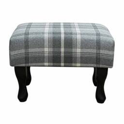Luxe Small Footstool in A Balmoral Dove Grey Tartan Upholstered Fabric - Handmade The UK - thumbnail 2