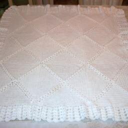 Crochet White Baby Blanket & Bonnet Or Hat Perfect For Christenings, Shower Gift For Take Me Home - thumbnail 2