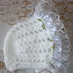 Crochet White Baby Blanket & Bonnet Or Hat Perfect For Christenings, Shower Gift For Take Me Home - thumbnail 3