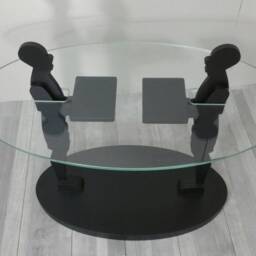 Sculptural Wooden Coffee Table, Unique Glass Top, Farmhouse Decor - thumbnail 2