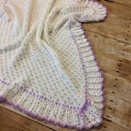Crochet Baby Blanket - Handmade White Afghan Lace Knit - thumbnail 3