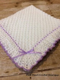 Crochet Baby Blanket - Handmade White Afghan Lace Knit - thumbnail 2