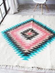 Handwoven Wool Rug Scandinavian Geometric Design, Nursery Decor - thumbnail 1