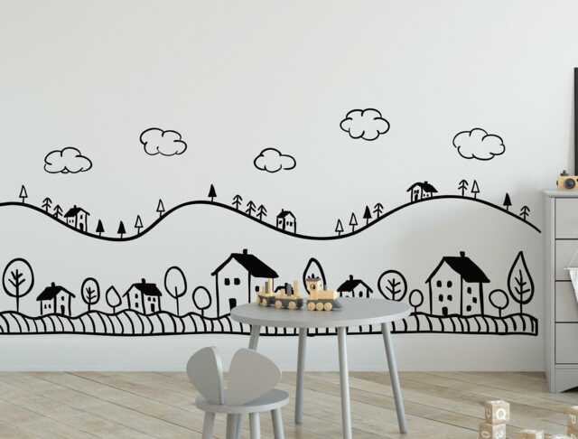 Doodle City Scandi Wall Decal - Minimalist Hand-Drawn Urban Landscape For Nurseries & Playrooms - image 1