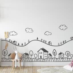 Doodle City Scandi Wall Decal - Minimalist Hand-Drawn Urban Landscape For Nurseries & Playrooms - thumbnail 3