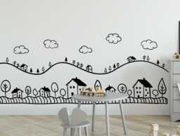 Doodle City Scandi Wall Decal - Minimalist Hand-Drawn Urban Landscape For Nurseries & Playrooms - thumbnail 1