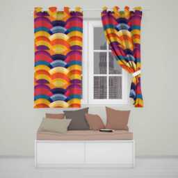 Abstract Rainbow Landscape Curved Layers Style Seamless Pattern Readymade Eyelet Ring Top Thermal 100% Blackout Curtains - thumbnail 1