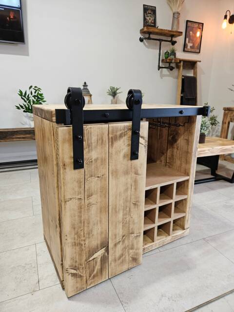 Industrial Handmade Drinks Cabinet - Rustic Solid Wood Wine Bar Storage UK Bespoke Whiskey - image 1