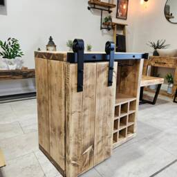 Industrial Handmade Drinks Cabinet - Rustic Solid Wood Wine Bar Storage UK Bespoke Whiskey - thumbnail 3