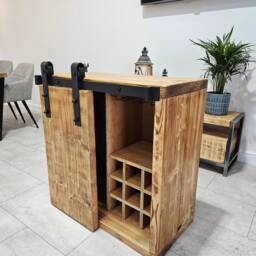 Industrial Handmade Drinks Cabinet - Rustic Solid Wood Wine Bar Storage UK Bespoke Whiskey - thumbnail 2