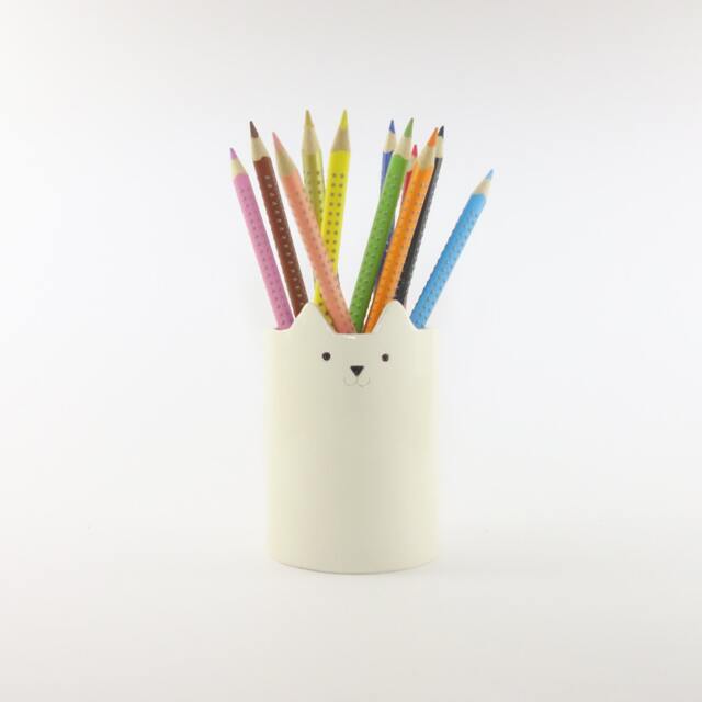 Handmade White Ceramic Cat Pencil Holder Desk Organizer Planter - image 1