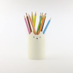 Handmade White Ceramic Cat Pencil Holder Desk Organizer Planter