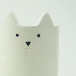 Handmade White Ceramic Cat Pencil Holder Desk Organizer Planter - thumbnail 3