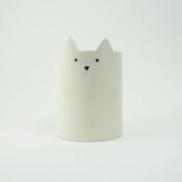 Handmade White Ceramic Cat Pencil Holder Desk Organizer Planter - thumbnail 2