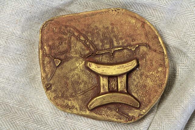 Gemini Astrological Horoscope Symbol Bas Relief Zodiac Sign Small Sculpture Wall Art Birthday Gift Gold Silver Home Decor Office - image 1