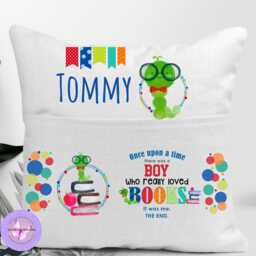 Personalised Boys Girls Reading Cushion - Custom Name Book Pillow With Pocket Storytime For Kids Bedroom - thumbnail 1