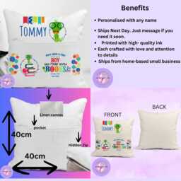 Personalised Boys Girls Reading Cushion - Custom Name Book Pillow With Pocket Storytime For Kids Bedroom - thumbnail 2