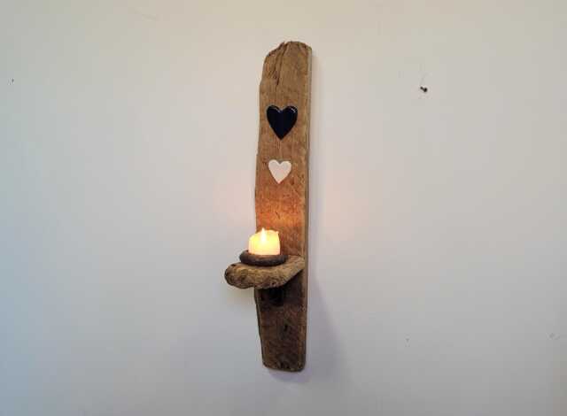 Dorset Driftwood Blue & White Glazed Ceramic Heart Night Light Candle Holder Sconce - image 1