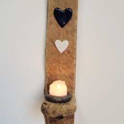 Dorset Driftwood Blue & White Glazed Ceramic Heart Night Light Candle Holder Sconce - thumbnail 2