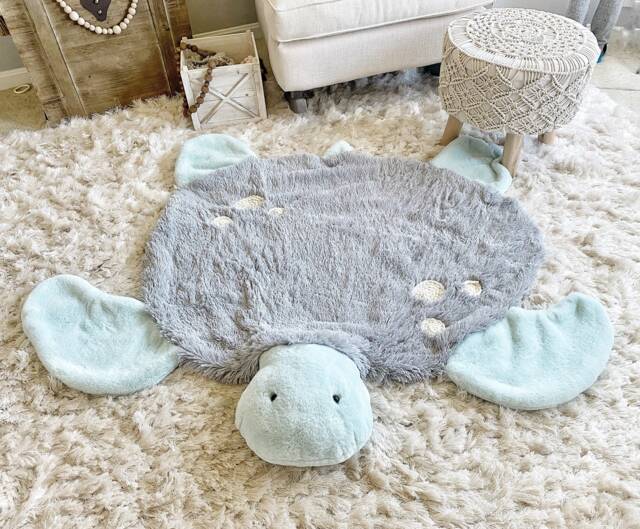 Sea Turtle Plush Rug in Faux Fur For Ocean Nursery Decor - image 1