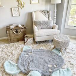 Sea Turtle Plush Rug in Faux Fur For Ocean Nursery Decor - thumbnail 2