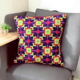 Square Bargello Needlepoint Pillow in Neon Yellow & Purple - thumbnail 2